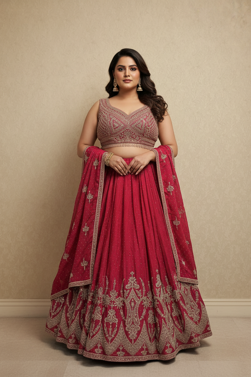 Pink Embroidered Lehenga Set