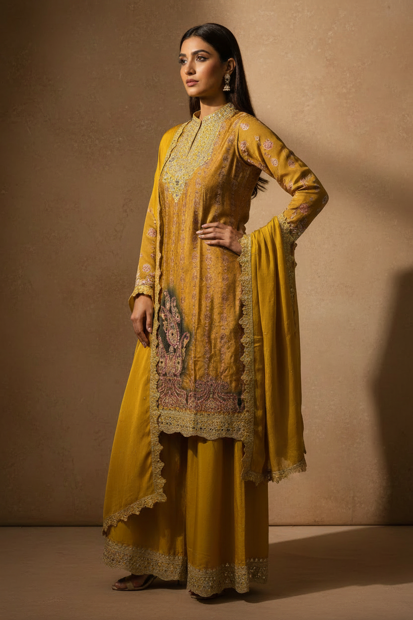 Mustard Paisley Sharara Set