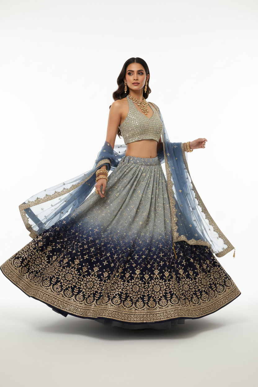 Ombre Grey Halter Lehenga
