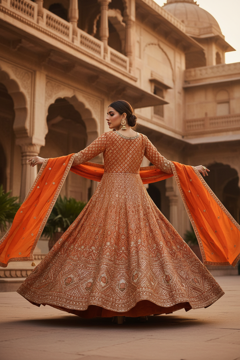 Ember Gold Anarkali Set - Back Pose