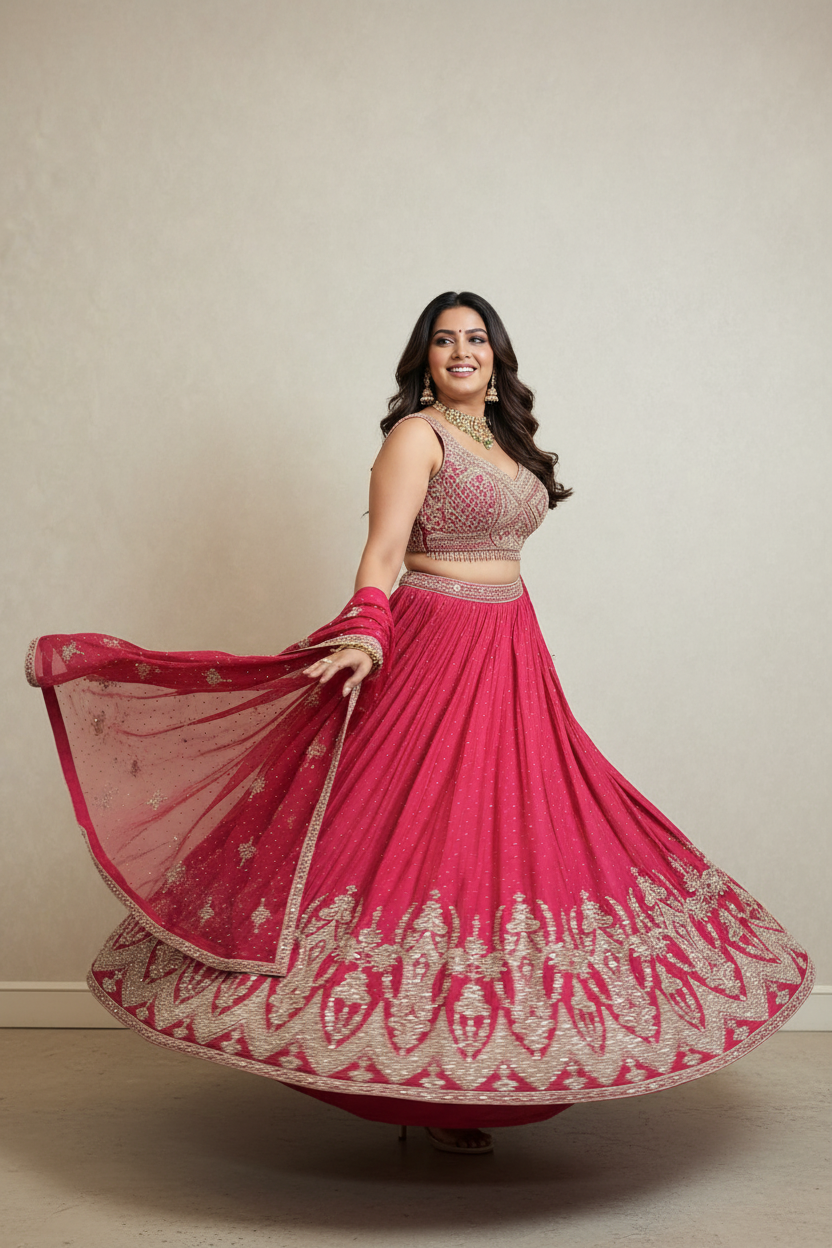Pink Embroidered Lehenga Set
