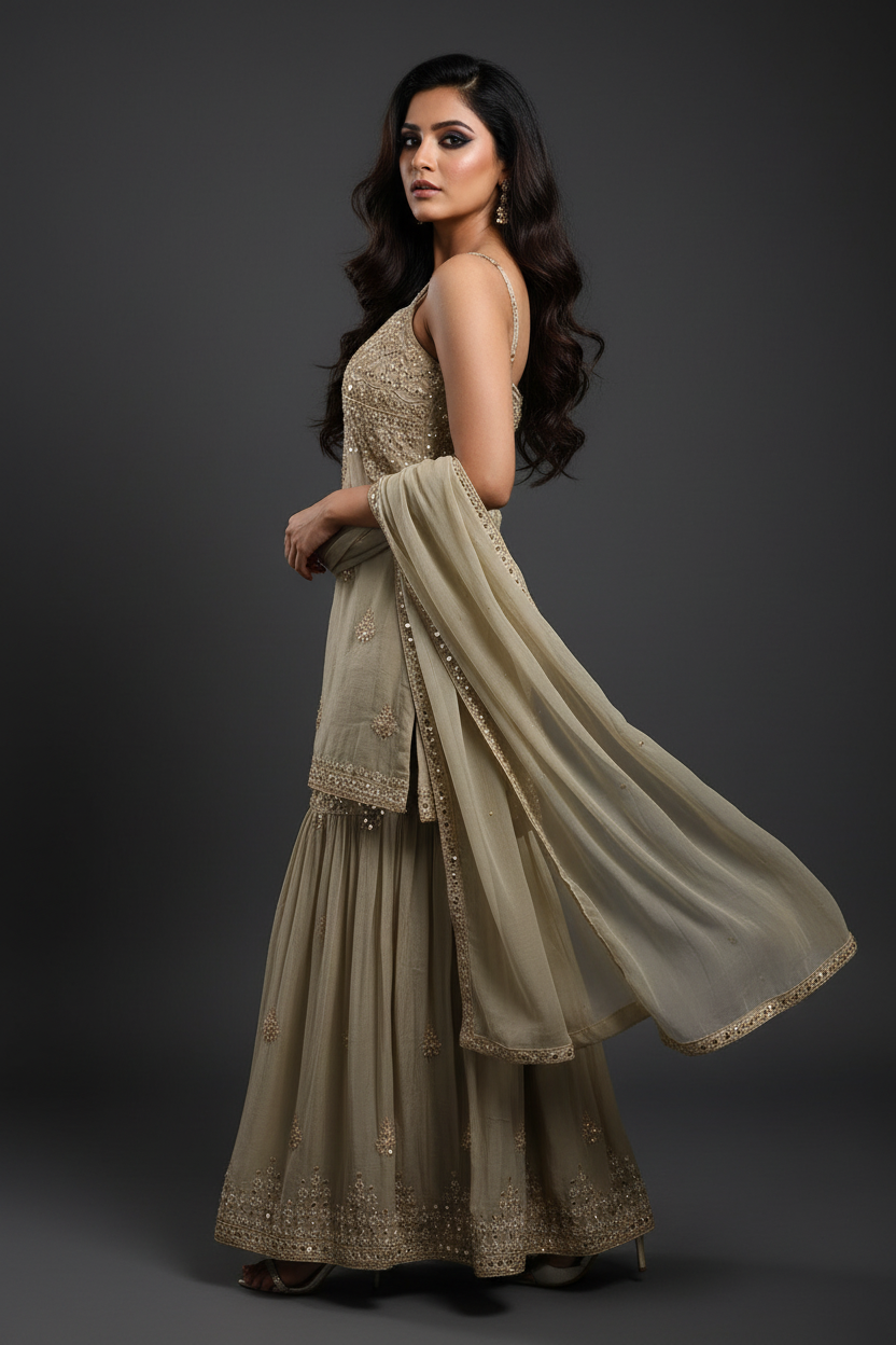 Sage Gold Sharara Set