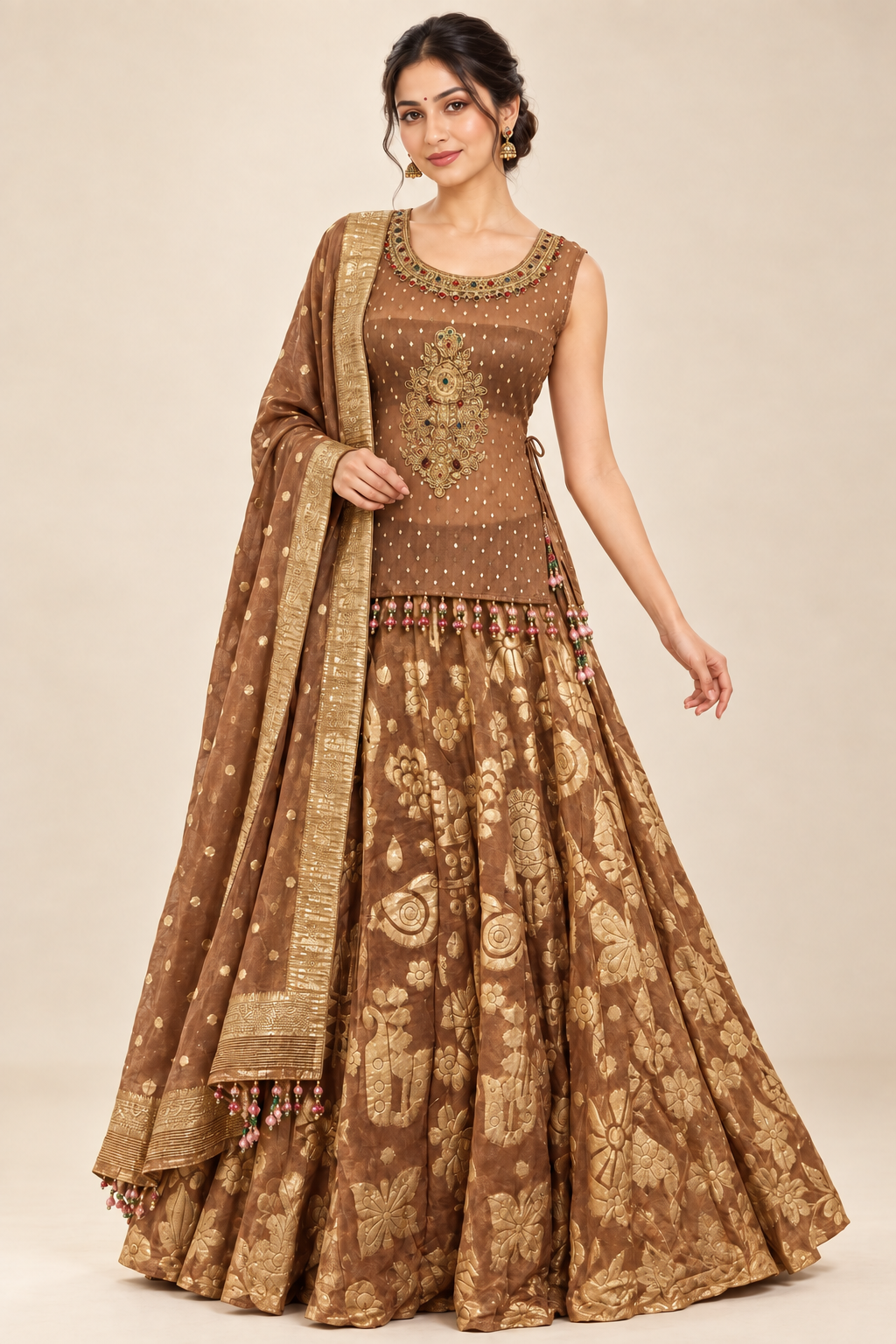 Bronze Gold Floral Lehenga