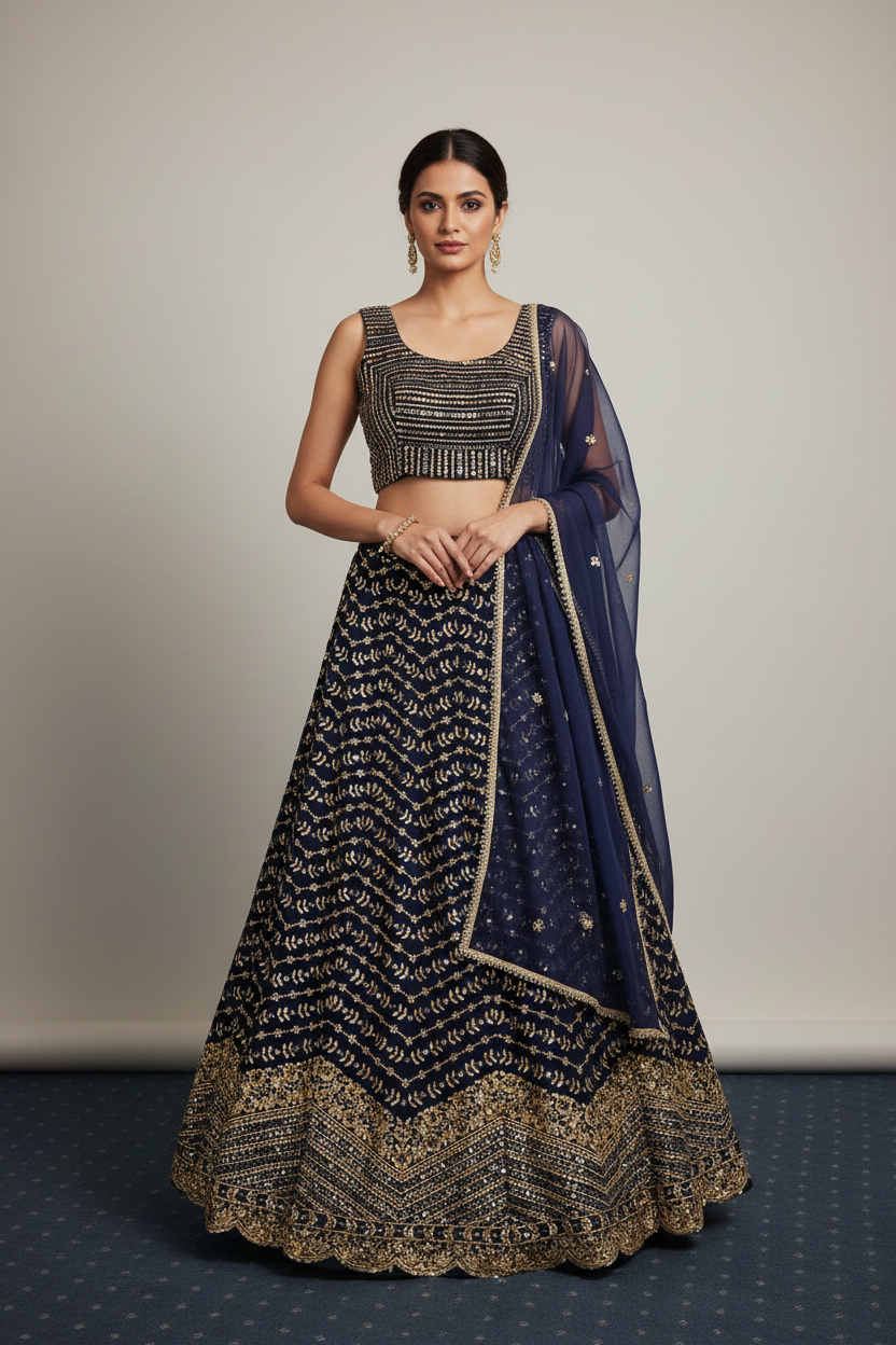 Midnight Blue Sequin Lehenga