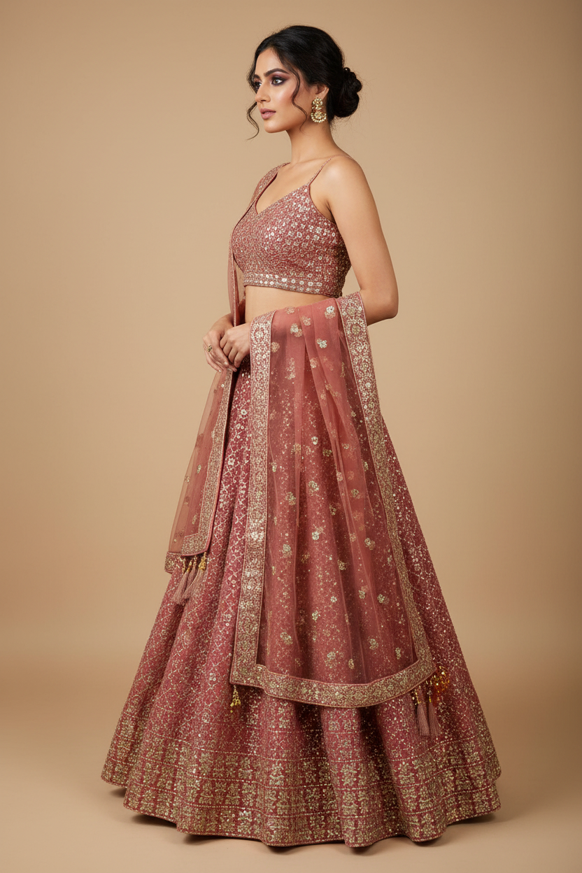 Dusty Rose Sequin Lehenga
