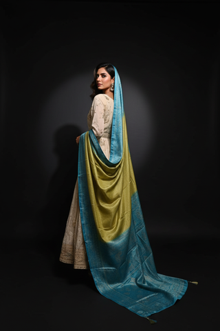 Ivory & Gold Zardozi Anarkali with Bandhani Dupatta