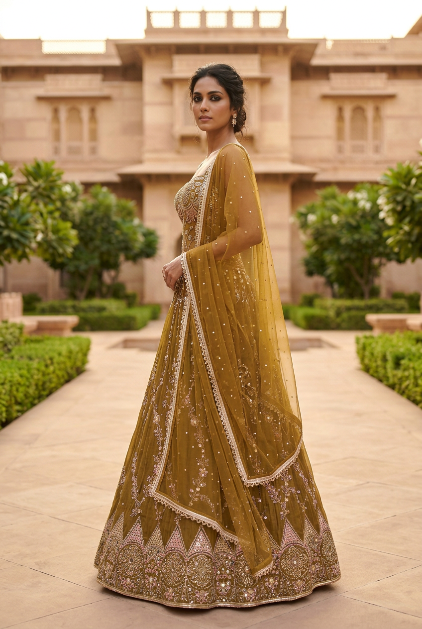 Olive Gold Corset Lehenga