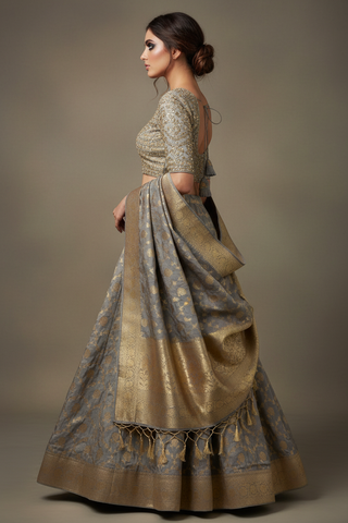 Grey Banarasi Lehenga