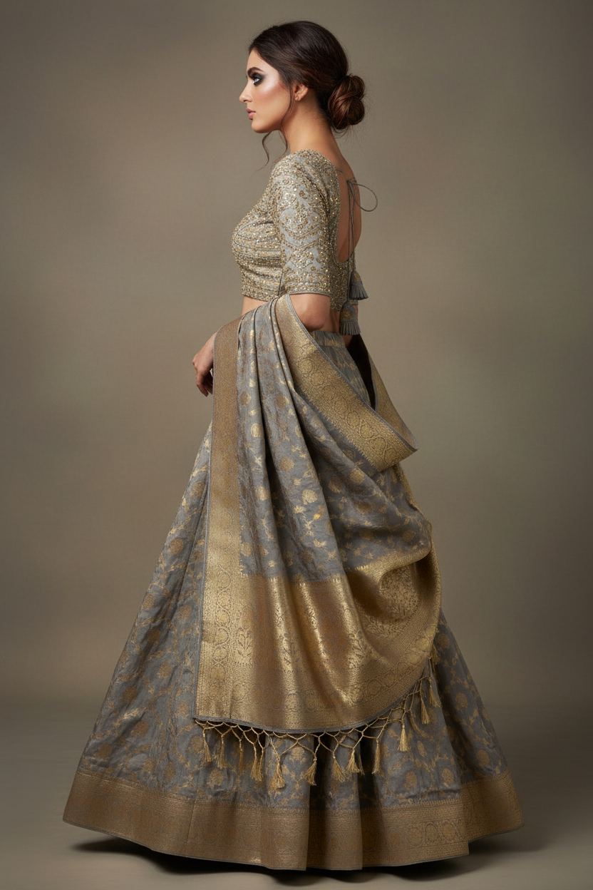 Grey Banarasi Lehenga