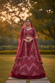 Dark Pink Embellished Lehenga