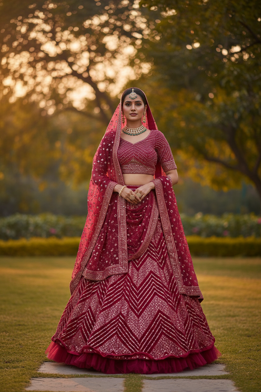 Dark Pink Embellished Lehenga