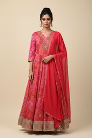 Front pose - Hot Pink Honeycomb Anarkali with dupatta