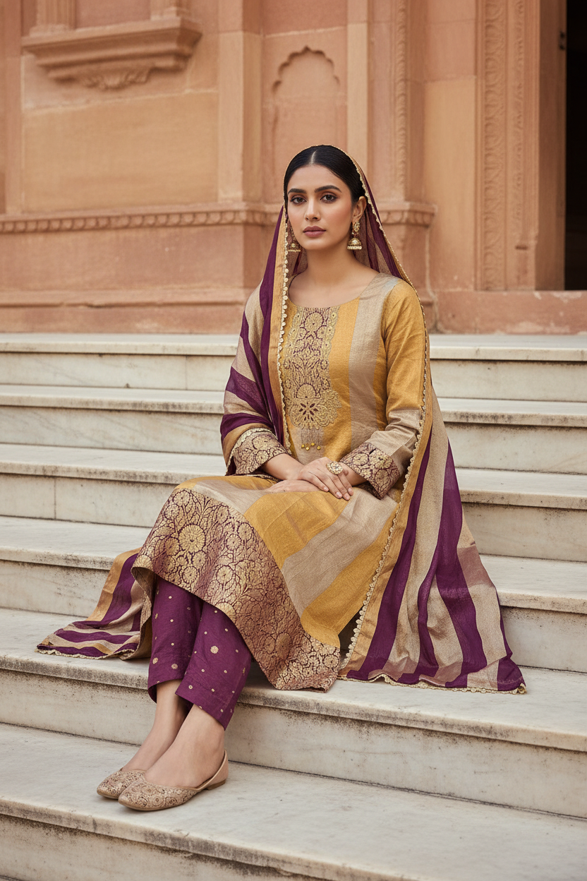 Mustard Plum Sharara Set