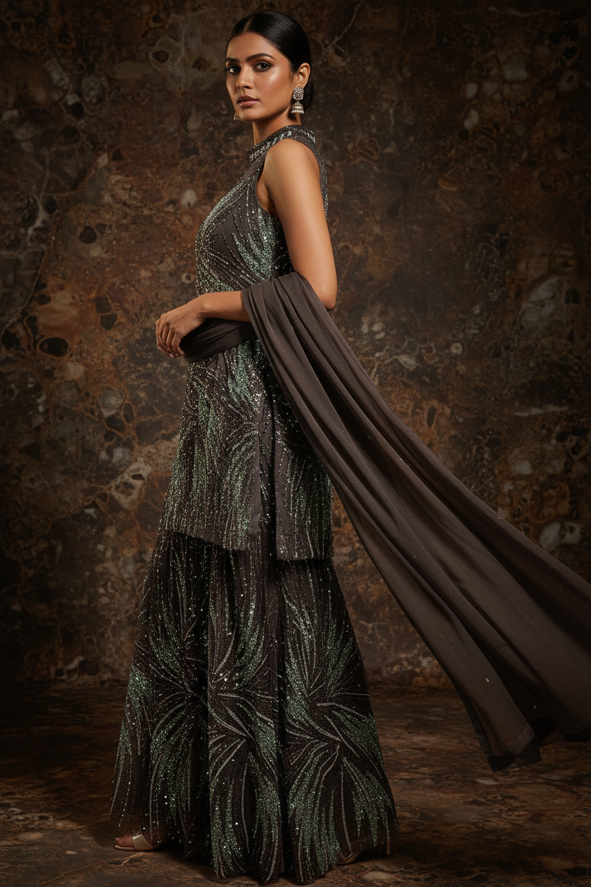 Emerald Sequin Sharara Set