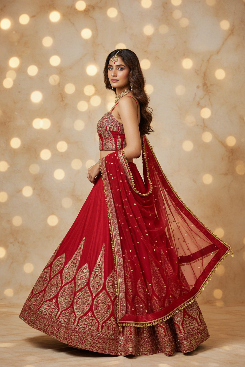Red Benarsi Corset Lehenga Set