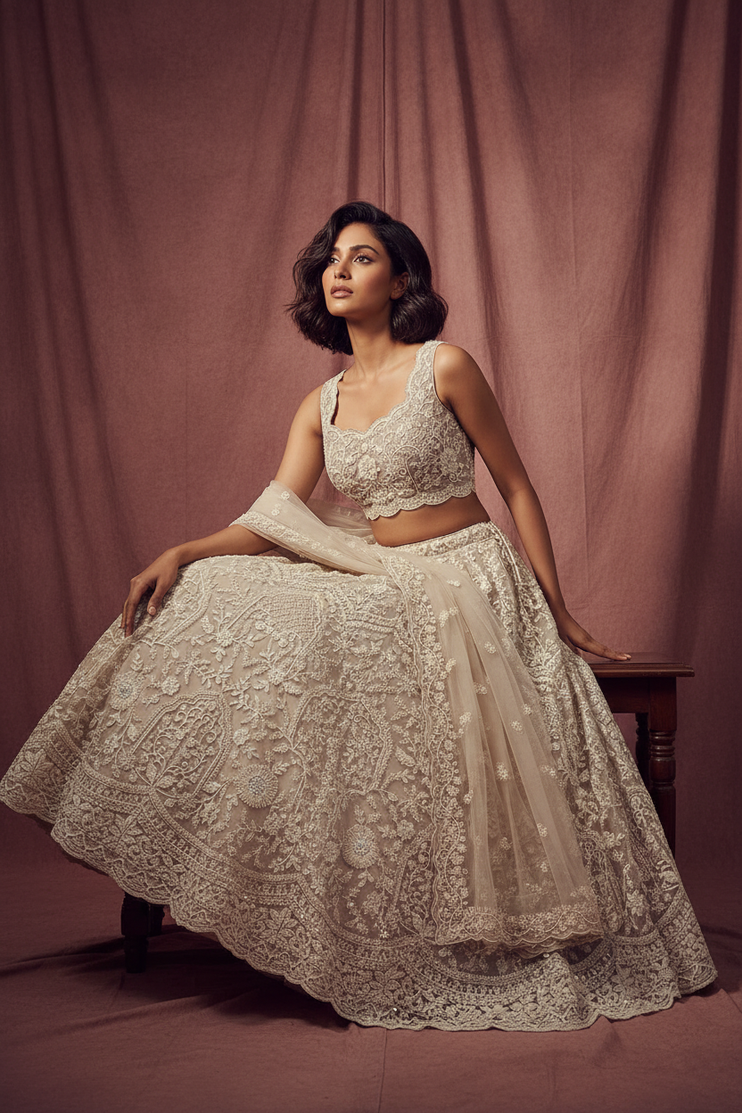 Ivory Jaal Embroidered Lehenga