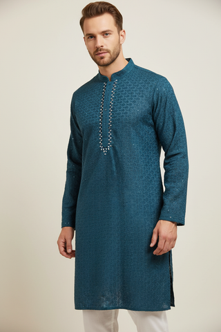 Teal Embroidered Kurta Set