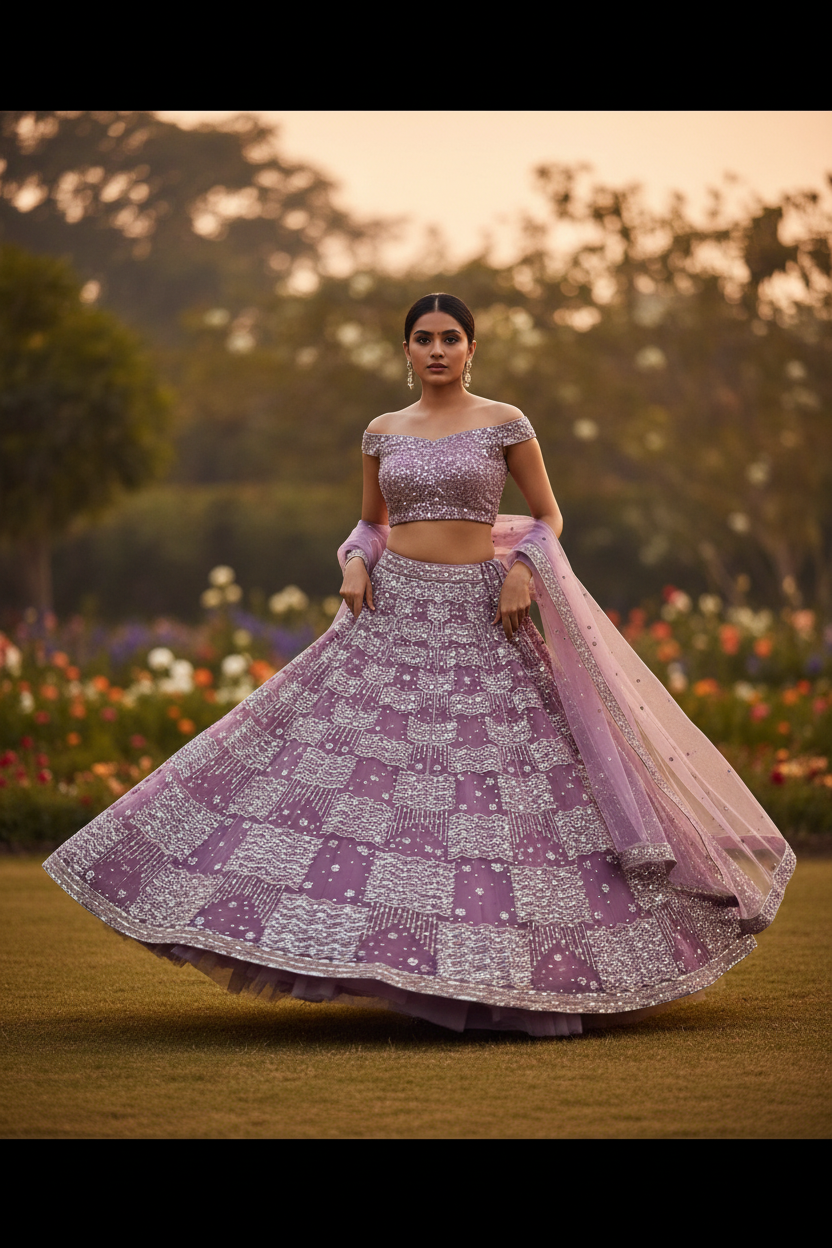 Lavender Sequin Lehenga Set