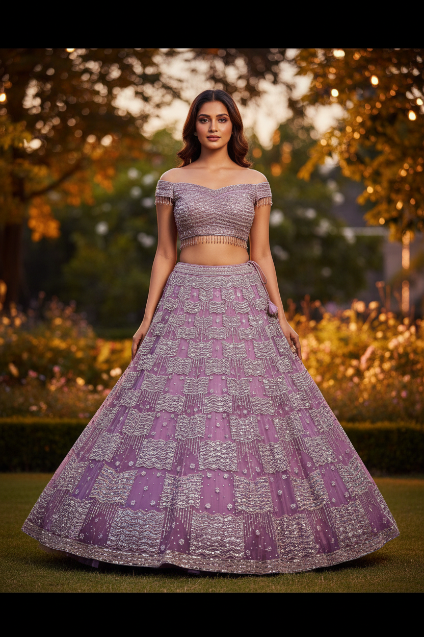 Lavender Sequin Lehenga Set