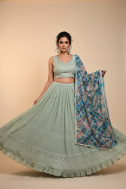 Mint Lucknowi Chikankari Lehenga Set