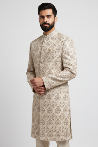 Ivory Embroidered Sherwani Set