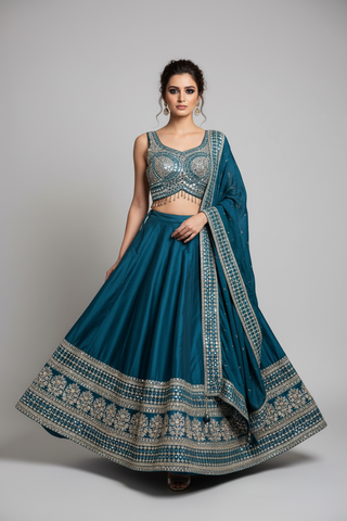 Teal Mirror Lehenga Set