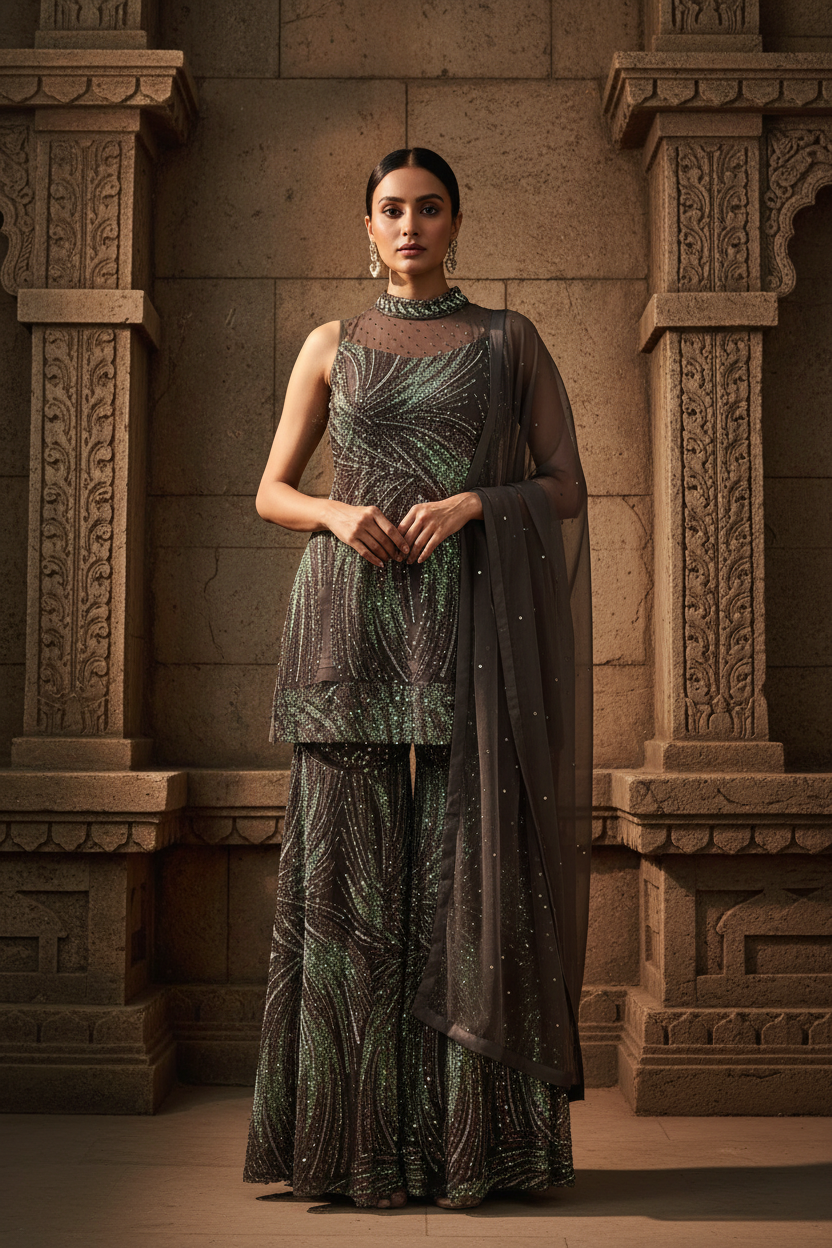 Emerald Sequin Sharara Set
