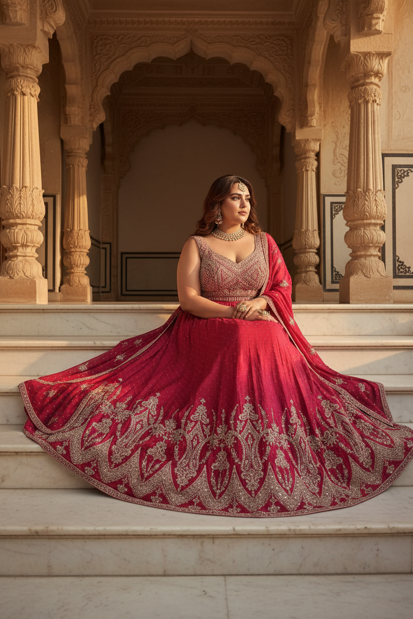 Pink Embroidered Lehenga Set