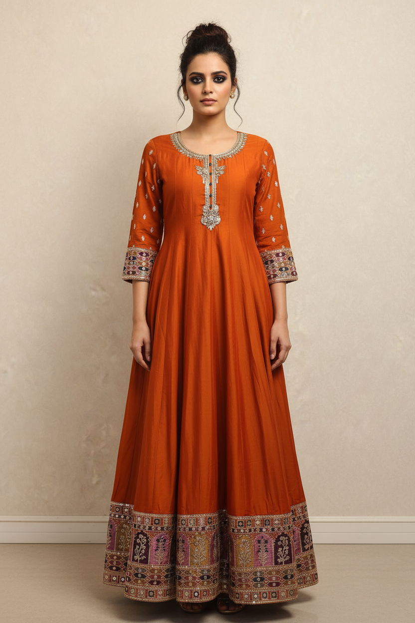 Front pose – Orange anarkali without dupatta