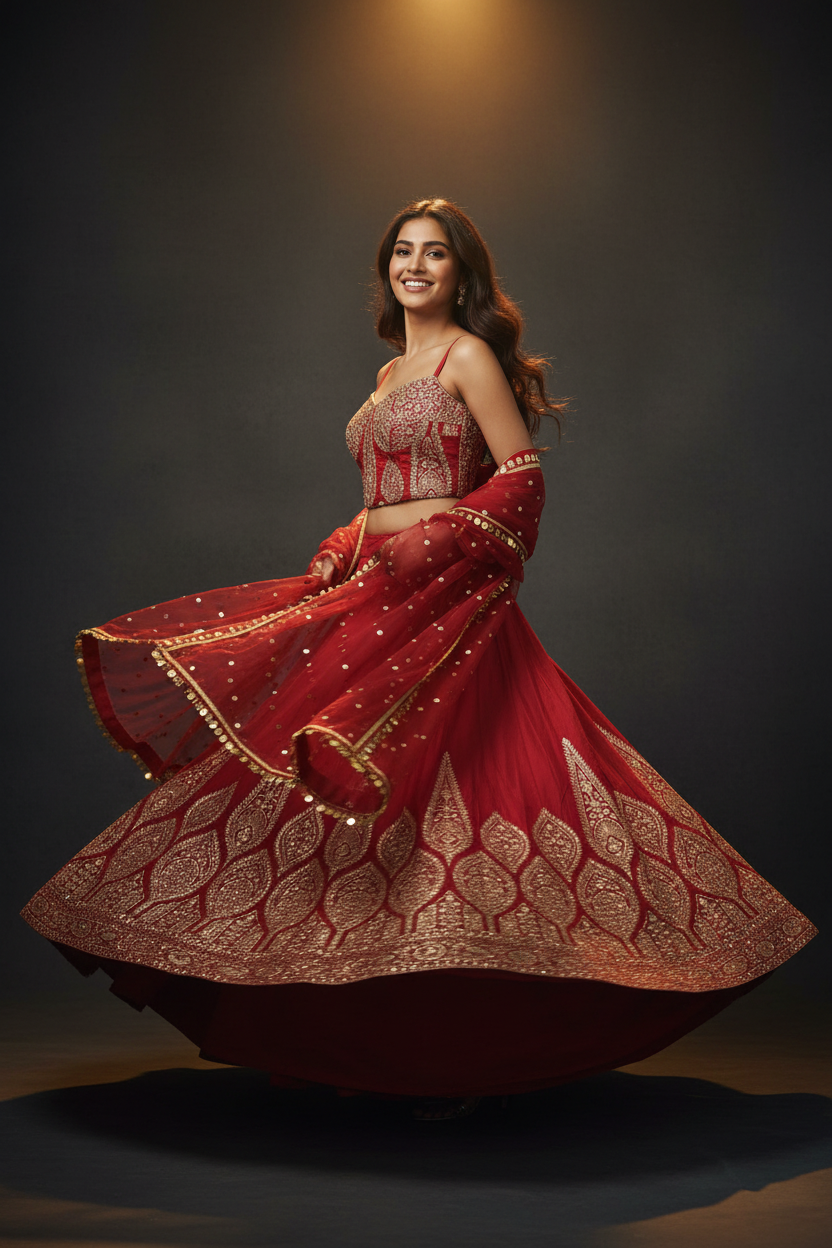 Red Benarsi Corset Lehenga Set
