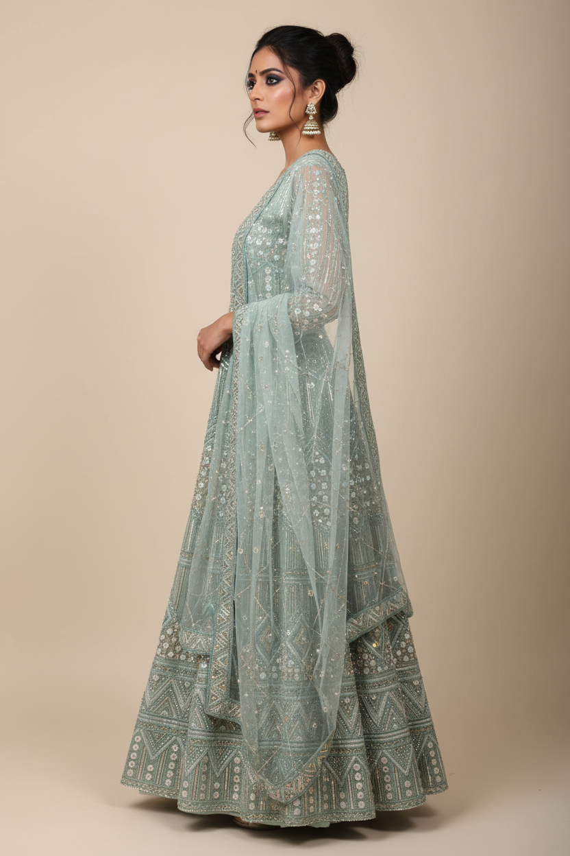 Sea foam anarkali - side profile