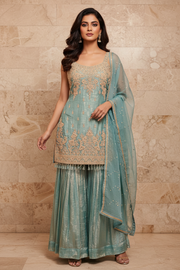 Aqua Embroidered Sharara Set