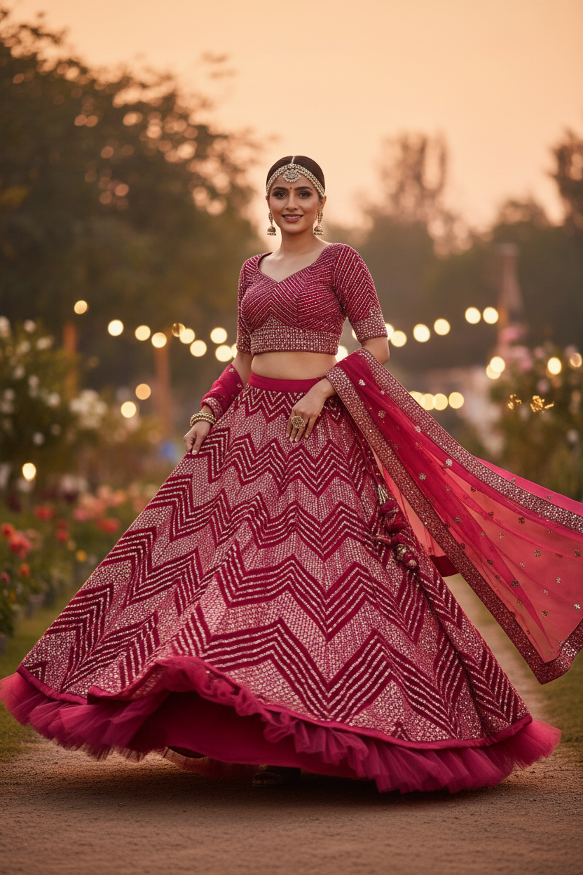 Dark Pink Embellished Lehenga