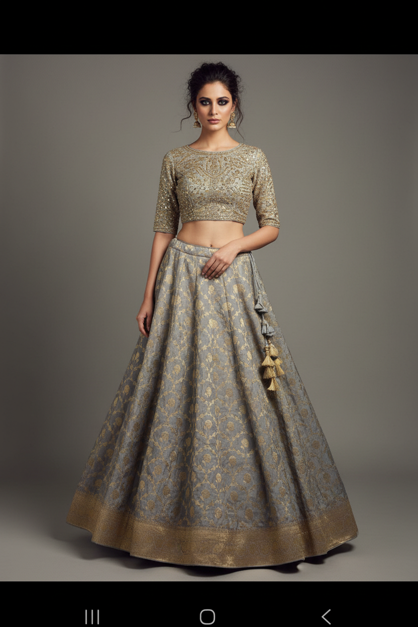 Grey Banarasi Lehenga