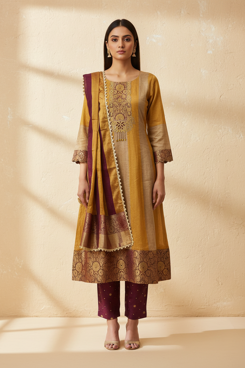 Mustard Plum Sharara Set