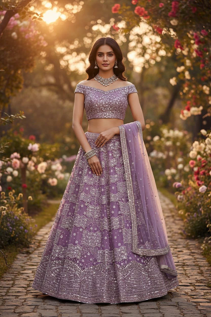 Lavender Sequin Lehenga Set