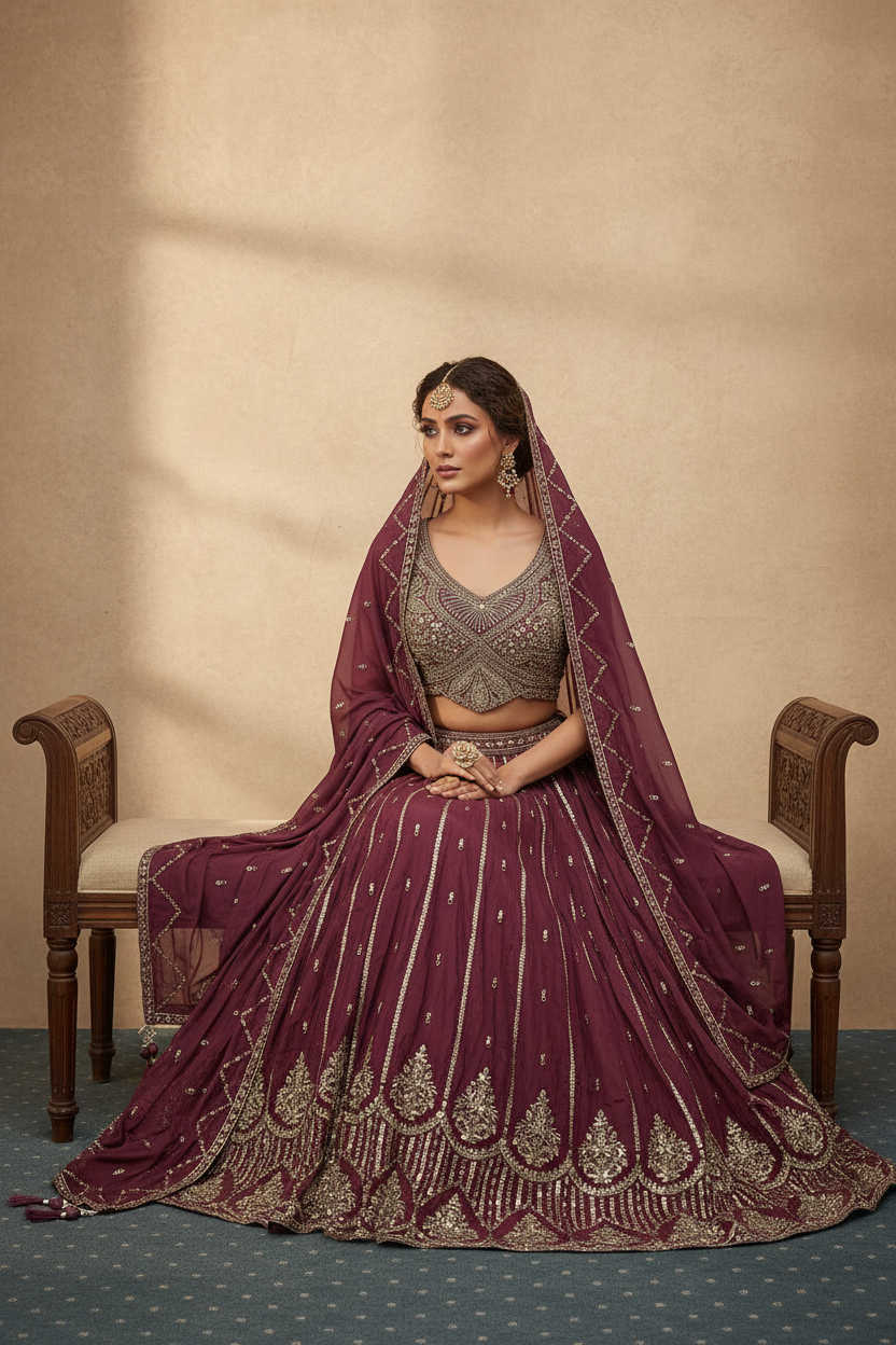 Wine Plum Bridal Lehenga