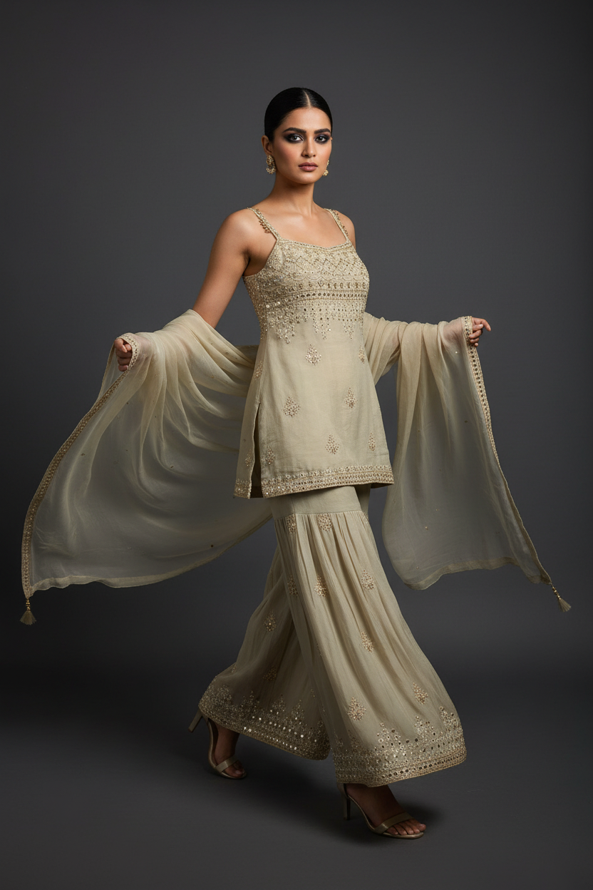 Sage Gold Sharara Set