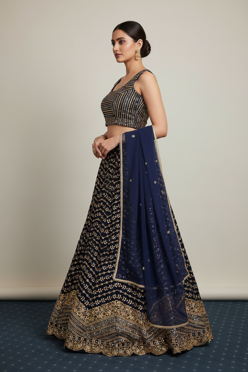 Midnight Blue Sequin Lehenga