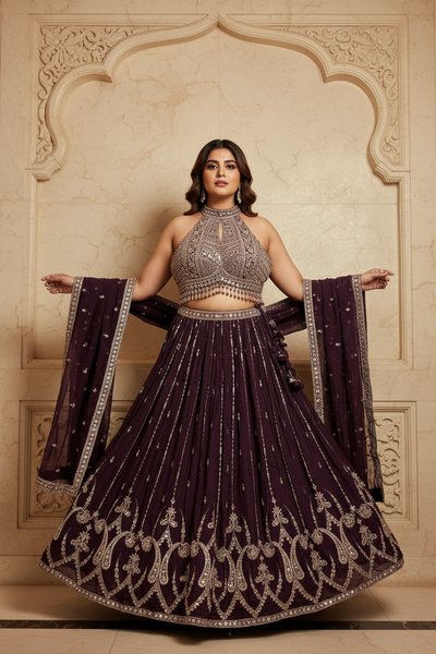 Plum Silver Embroidered Lehenga