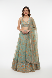 Floral Green Sequin Lehenga