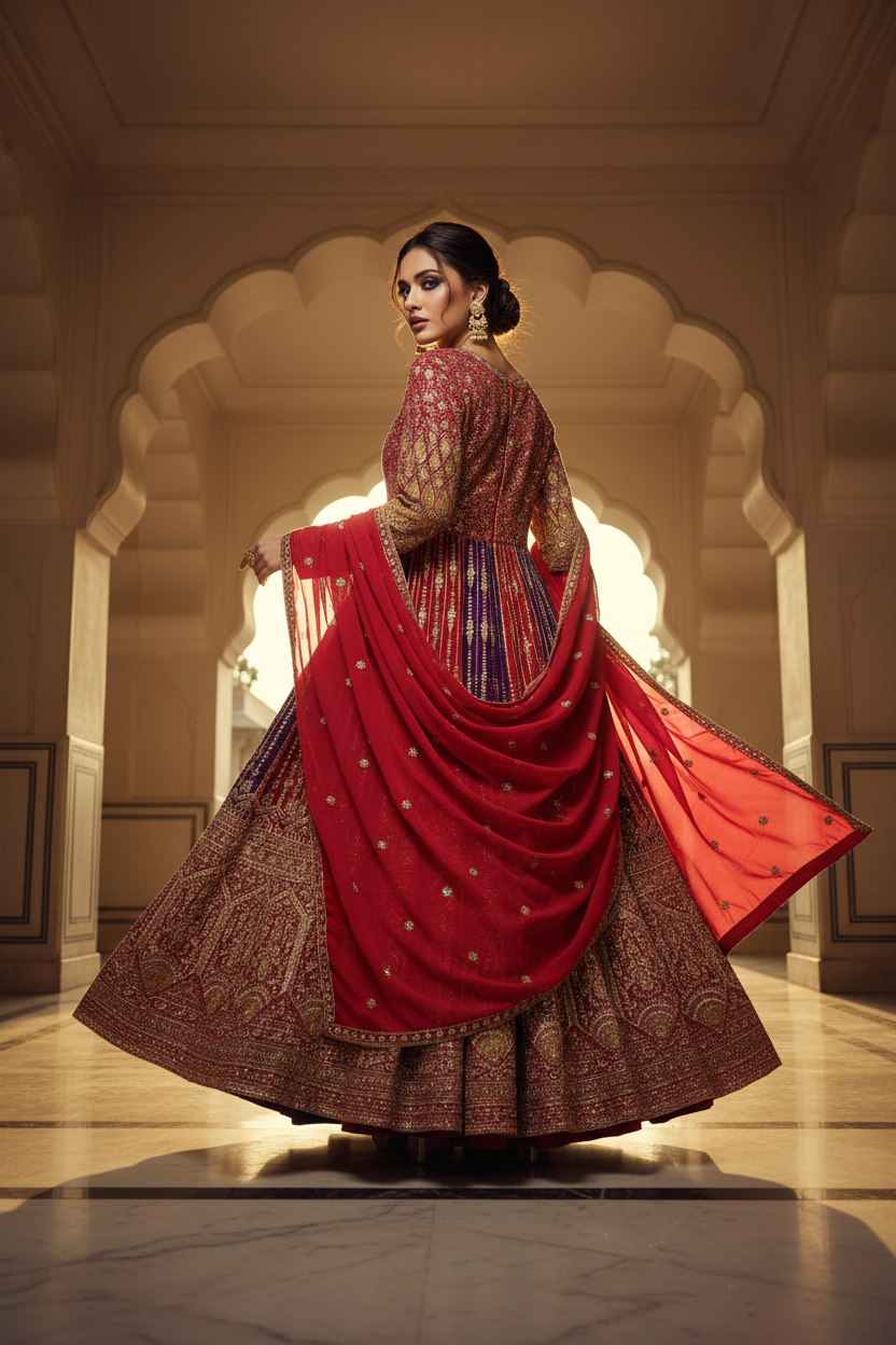 Crimson Royale Anarkali Set - Back Pose