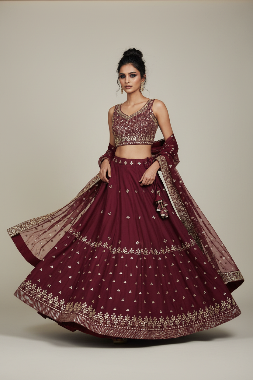Maroon Gota work Lehenga