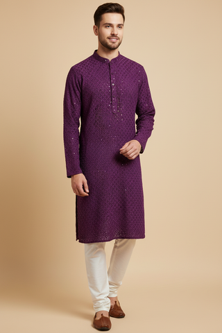 Purple Sequin Chikankari Kurta