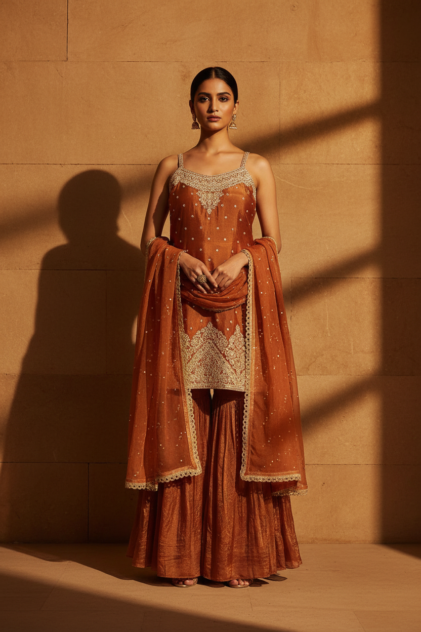 Copper Pearl Sharara Set