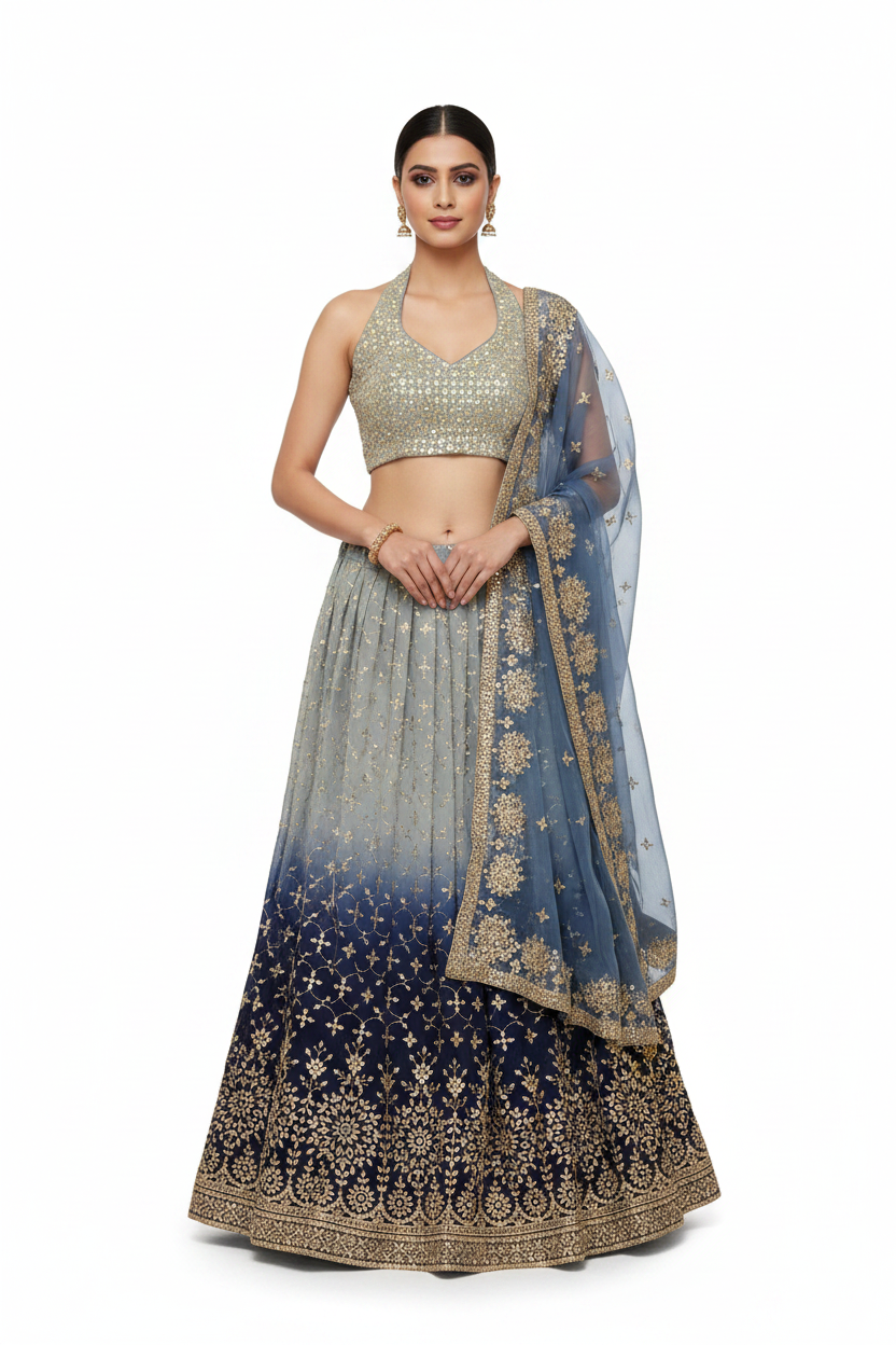 Ombre Grey Halter Lehenga