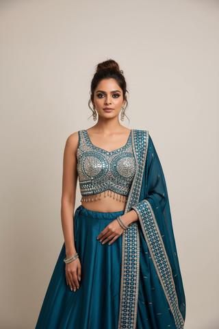 Teal Mirror Lehenga Set