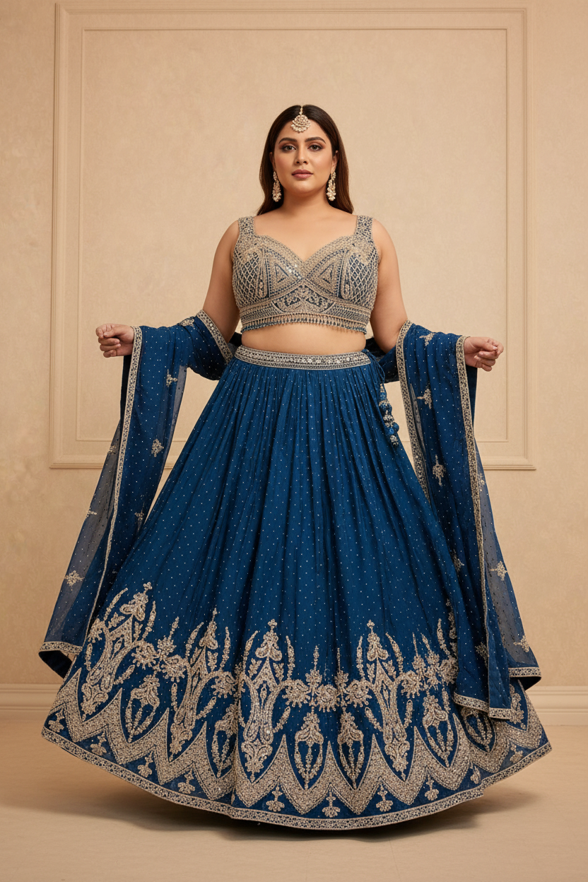 Teal Embroidered Bridal Lehenga