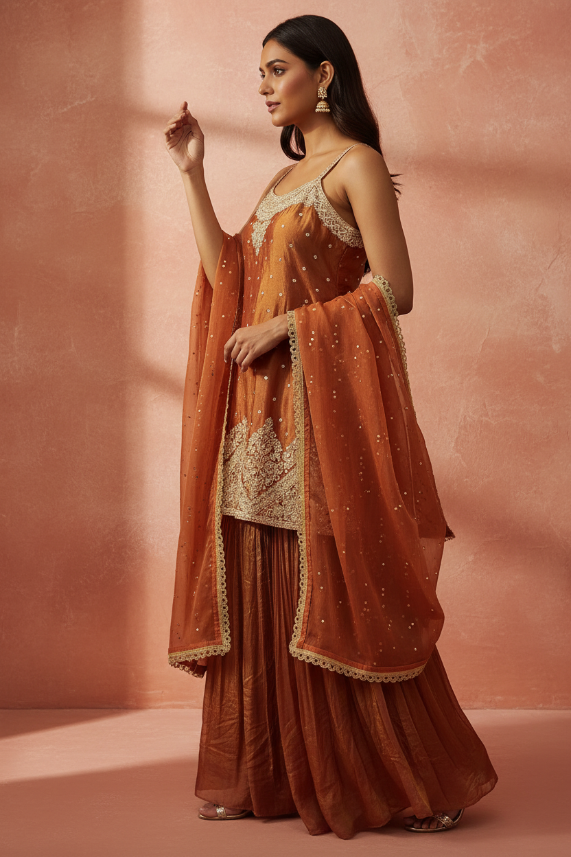 Copper Pearl Sharara Set