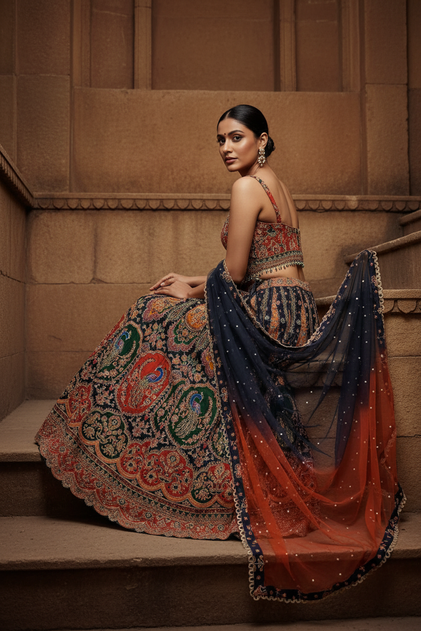Teal Embroidered Bridal Lehenga (Copy)
